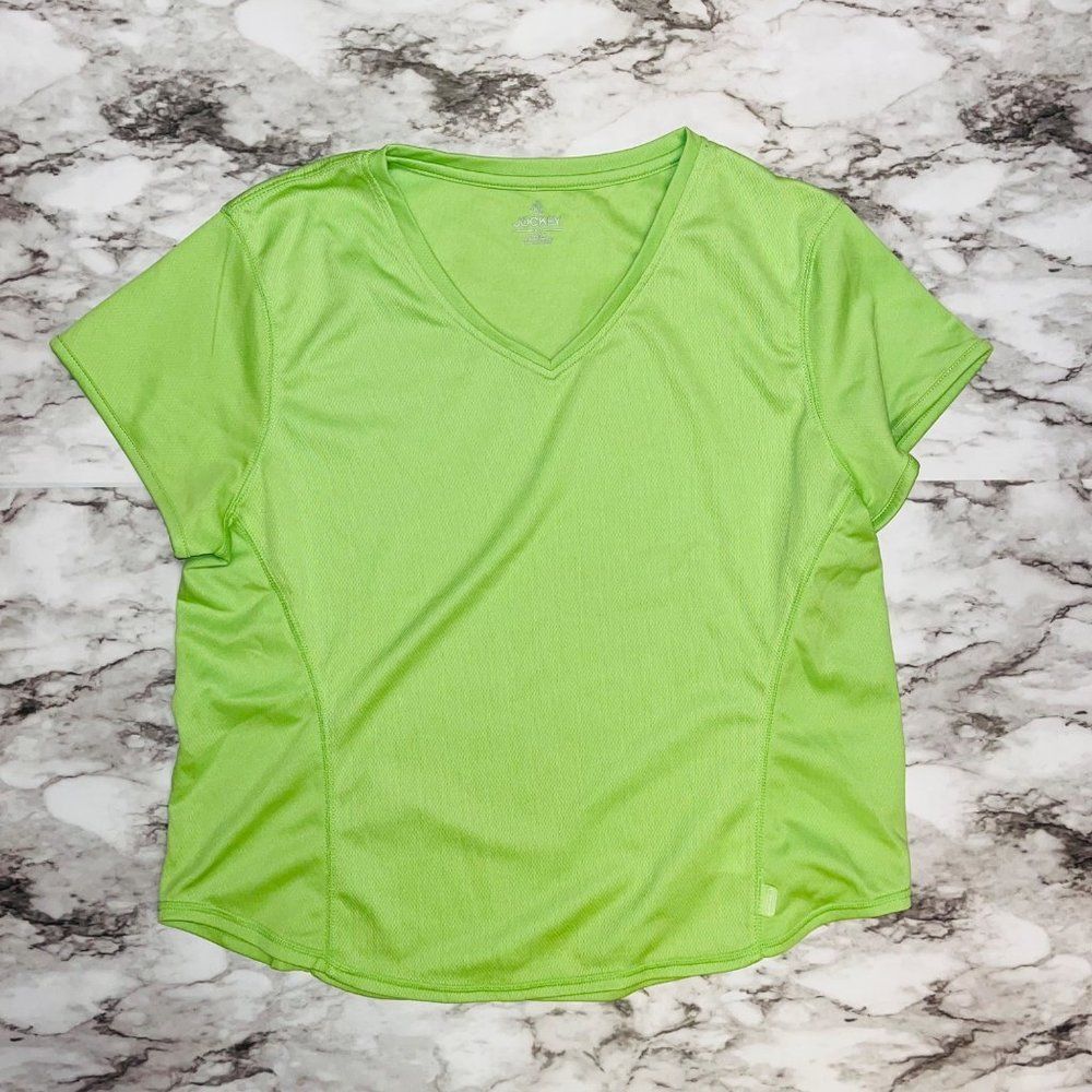 Jockey Short Sleeve V-neck Activewear Shirt Green Women XL Athleisure Gym Summer